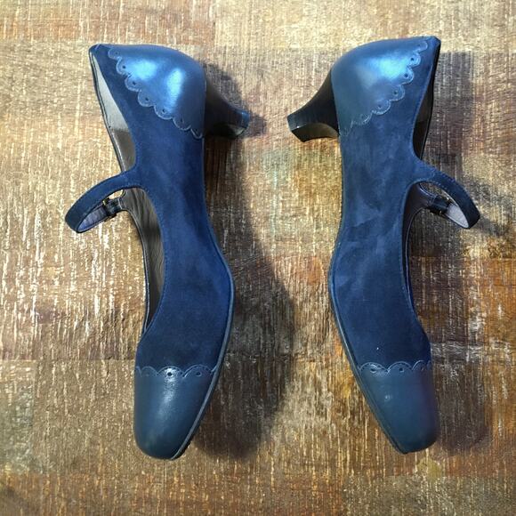 SAS San Antonio Shoes Cate Mary Jane Pump Navy Blue Womens 8 Wide Heel Comfort - Picture 6 of 10